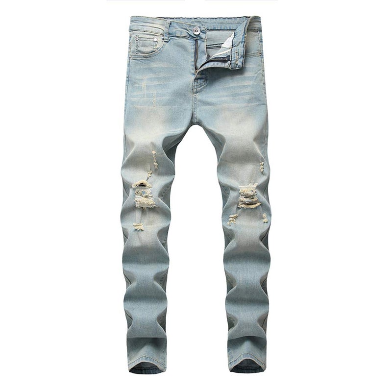 LONGBIDA Men's Slim Fit Ripped Stretch Skinny Jeans for Men, Distressed Tapered Leg Fashion Pants, Blue Yellow, 32 - Image 1